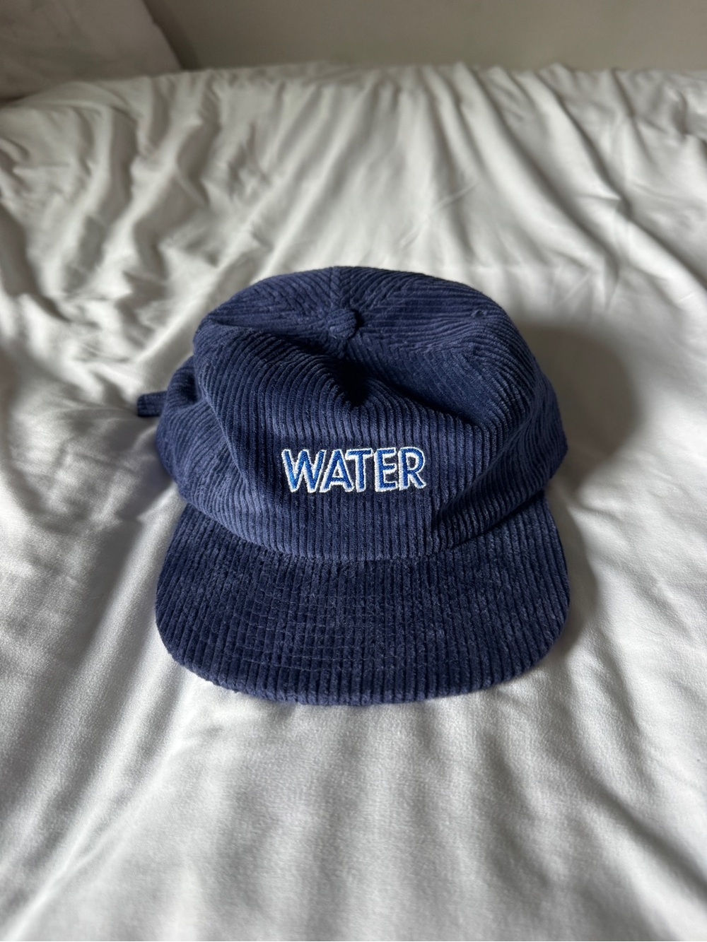 WELD MFG Corduroy Field Trip Hat Navy Blue "WATER" 5 Panel Cap